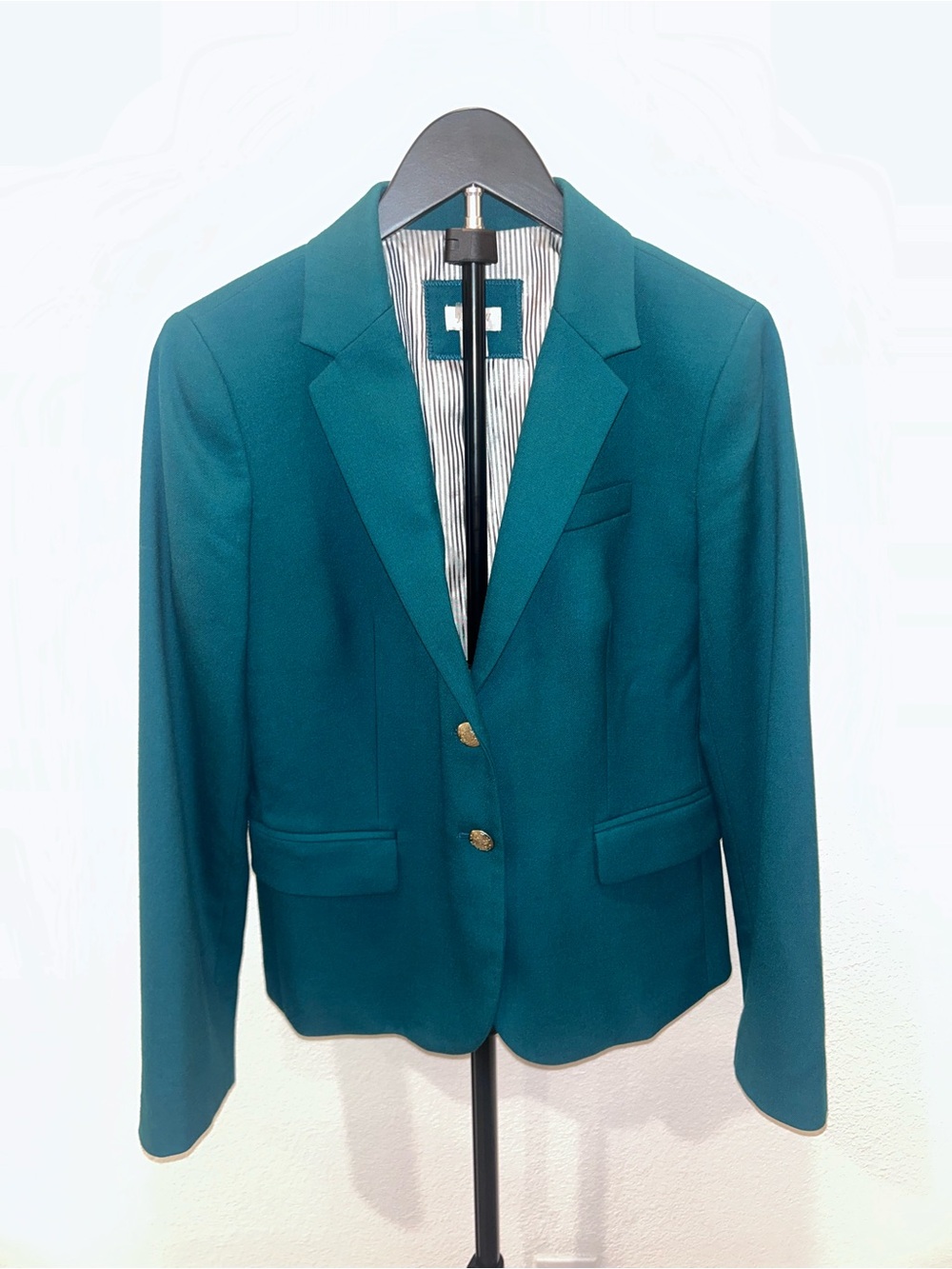 J.Crew Teal Wool Blend Blazer - Gold Crest Buttons - Size 6